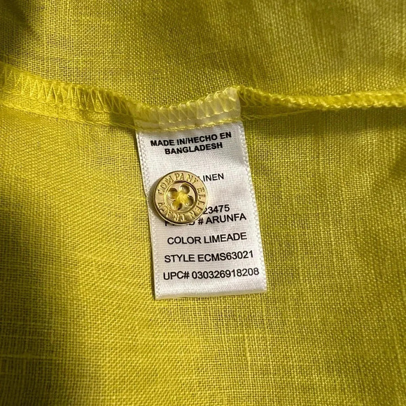 COMPANY ELLEN TRACY Limeade Yellow, 100% Linen with Gold Zipper Blouse - Picture 2 of 4